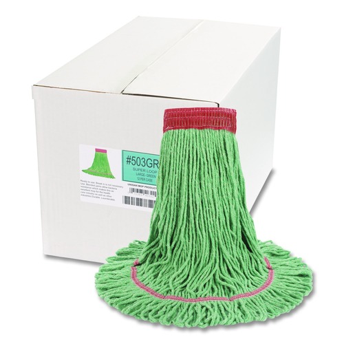 Mops | Boardwalk BWK503GNCT 5 in. Super Loop Cotton/Synthetic Fiber Wet Mop Head - Large, Green (12/Carton) image number 0