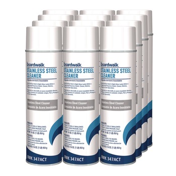Boardwalk 1041284 18 oz. Aerosol Spray Water-in-Oil Based Stainless Steel Cleaner and Polish - Lemon Scent (12/Carton)