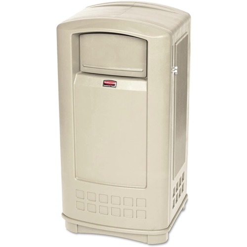 Trash Cans | Rubbermaid FG9P9000BEIG 35 Gallon Plaza Jr. Container - Beige image number 0