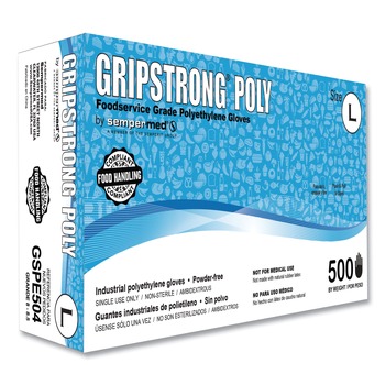 GripStrong Poly Foodservice Grade Polyethylene Gloves - Clear/Large (500/Box, 20 Boxes/Carton)
