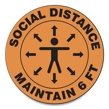 GN1 Slip-Gard 12 in. Circle Human/Arrows Social Distance Floor Signs - Orange (25/Pack)