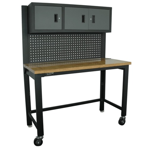 On Site Chests | Homak GS00659131 59 in. Collapsible Wood Top Workbench with 3 Door Cabinet image number 0