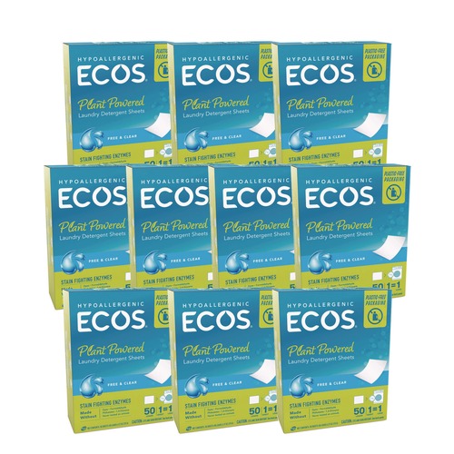 Cleaning & Janitorial Supplies | ECOS 953710CT Liquidless Laundry Detergent Sheets - Free and Clear (10/Carton) image number 0