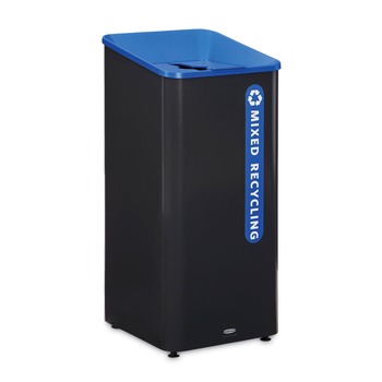 Rubbermaid Commercial Sustain 23 gal Metal/Plastic Decorative Refuse with Recycling Lid - Black/Blue