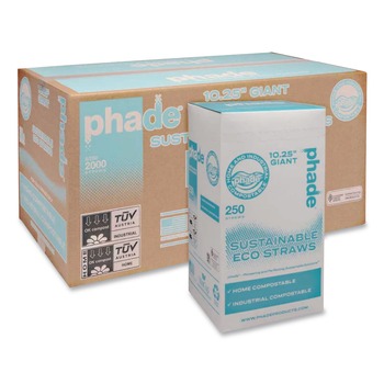 phade 511168 10.25 in. PHA Wrapped Marine Biodegradable Straws - Ocean Blue (250/Box, 8 Boxes/Carton)