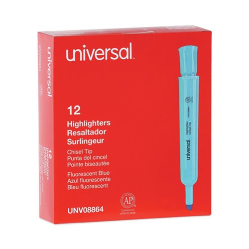 Office Jansan | Universal UNV08864 Fluorescent Ink Chisel Tip Desk Highlighters - Blue (1 Dozen) image number 0