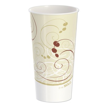 SOLO Symphony Design 21 oz Double Sided Poly Paper Cold Cups - Tan/Maroon/White (50/Pack, 20 Packs/Carton)