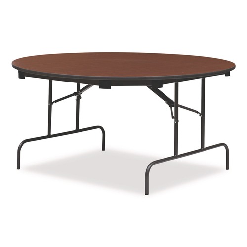  | Iceberg 55264 OfficeWorks 60 in. x 29 in. Round Mahogany Top Wood Folding Table with Gray Base image number 0