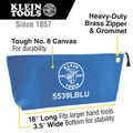 Cases and Bags | Klein Tools 5539LBLU 18 in. x 3.5 in. x 8 in. Canvas Zipper Consumables Tool Pouch - Large, Blue image number 1