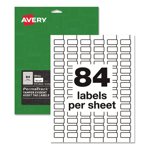  | Avery 60534 0.5 in. x 1 in. PermaTrack Tamper-Evident Asset Tag Labels - White (84/Sheet, 8 Sheets/Pack) image number 0