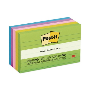 Post-it Notes 635-5AU 3 in. x 5 in. Original Note Ruled Pads - Floral Fantasy Collection Colors (5/Pack)