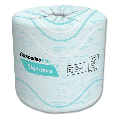 Toilet Paper | Cascades PRO B625 Signature 2-Ply 4 in. x 4 in. Standard Toilet Paper - White (48 Rolls/Carton, 400 Sheets/Roll) image number 0