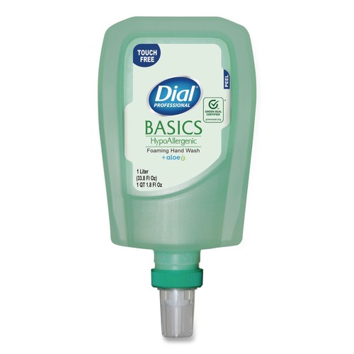 Cleaning & Janitorial Supplies | Dial Professional 17000 16722 1 Liter Basics Hypoallergenic Foaming Hand Wash Refill for FIT Touch Free Dispenser - Honeysuckle Scent (3/Carton) image number 0