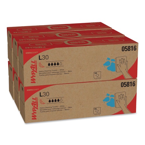 Paper Towels and Napkins | WypAll 05816 L30 POP-UP Box 9.8 in. x 16.4 in. Towels - White (120/Box, 6 Boxes/Carton) image number 0