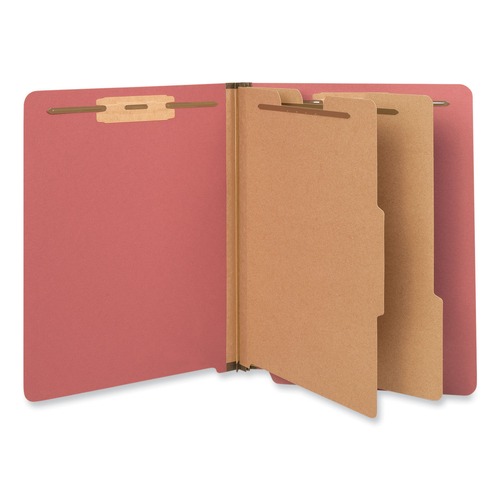 Office Jansan | Universal UNV10320 2 Dividers 6 Fasteners 6-Section Deluxe Pressboard End Tab Classification Folders - Letter Size, Bright Red (10/Box) image number 0