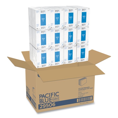 Labor Day Sale! Save $30 off $199! | Georgia Pacific Professional 29506 Pacific Blue Select 10 in. x 13 in. 1-Ply Disposable Patient Care Washcloths - Unscented White (55/Pack, 24 Packs/Carton) image number 0