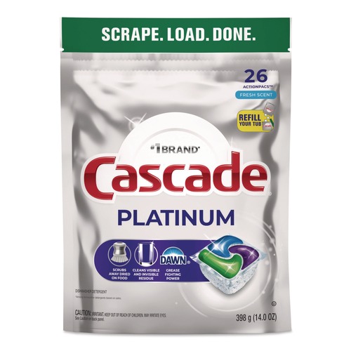 Dish Soaps | Cascade 80797184 Platinum ActionPacs, Fresh Scent 14 oz Pack, 4 Packs/Carton image number 0