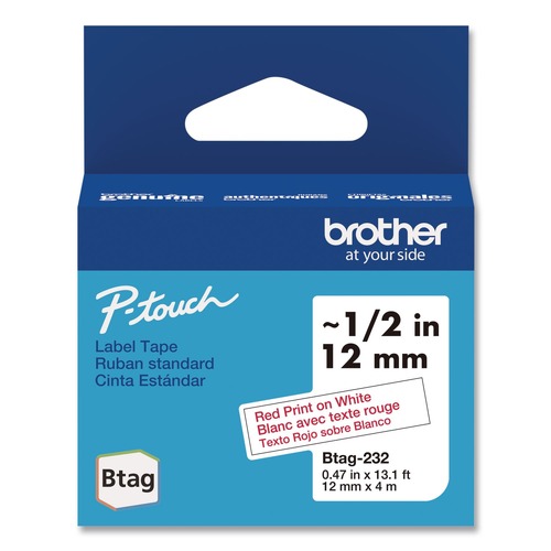 Labels | Brother P-Touch BTAG232 0.47 in. x 13.1 ft. Genuine P-Touch BTAG Label Tapes - Red on White image number 0