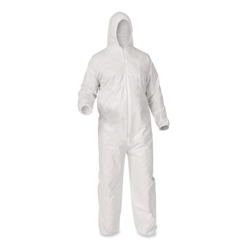 Bib Overalls | Ansell KCC38942 KleenGuard KGA35 Coveralls with Zipper Front, Elastic Wrists, Ankles and Hood - Triple Extra Large, White (25/Carton) image number 0