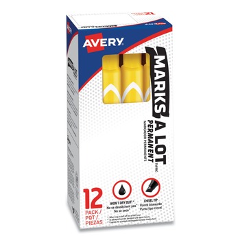 Avery Broad Chisel Tip Large Desk-Style MARKS A LOT Permanent Marker - Yellow (1-Dozen)