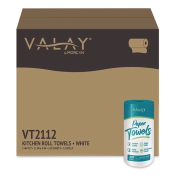 Morcon Paper VT2112 8 in. x 11 in. 2-Ply Kitchen Roll Towel - White (12 Rolls/Carton)