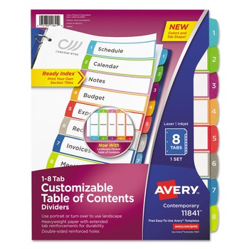 Avery 1 - 8 Tab 11 in. x 8.5 in. Customizable TOC Ready Index Divider Set - Multicolor (1 Set)