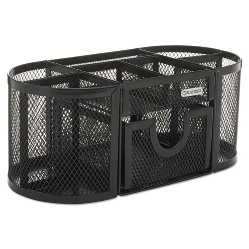Pen & Pencil Holders | Rolodex 1746466 Mesh Pencil Cup Organizer, Four Compartments, Steel, 9 1/3 X 4 1/2 X 4, Black image number 0