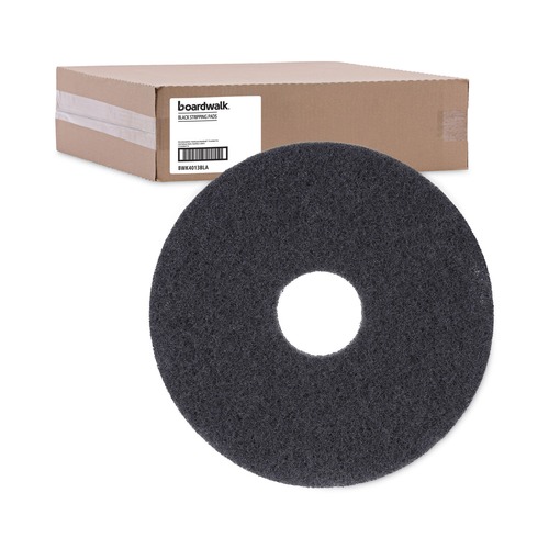 Office Jansan | Boardwalk BWK4013BLA 13 in. Diameter Stripping Floor Pads - Black (5/Carton) image number 0
