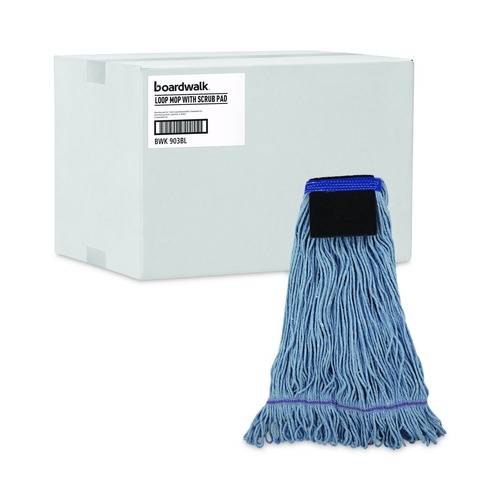 Mops | Boardwalk BWK903BL Loop-End Cotton with Scrub Pad Mop Head - Large (12/Carton) image number 0