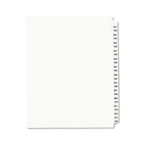  | Avery 01344 11 in. x 8.5 in. 25 Tab Numbers 351 - 375 Legal Exhibit Side Tab Index Divider Set - White (1-Set) image number 0
