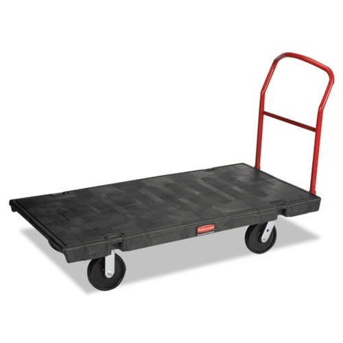 Rubbermaid Commercial FG447100BLA 2,000 lb. Capacity 30 x 60 in. Bent Bar Handle Platform Cart (Black) image number 0