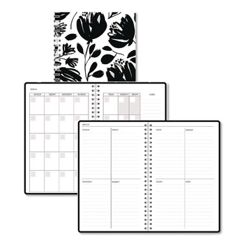 House of Doolittle Recycled Non-Dated Monthly/Weekly Black and White Floral Planner - Black/White Cover