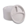  | Boardwalk PL-11BW 3 Compartment 10 in. Bagasse Dinner Plates - White (500/Carton) image number 2