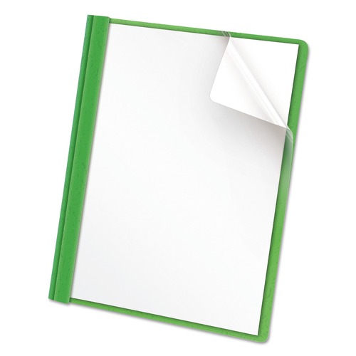  | Universal UNV57124 0.5 in. Capacity 8.5 in. x 11 in. Prong Fastener Clear Front Report Cover - Clear/Green (25/Box) image number 0