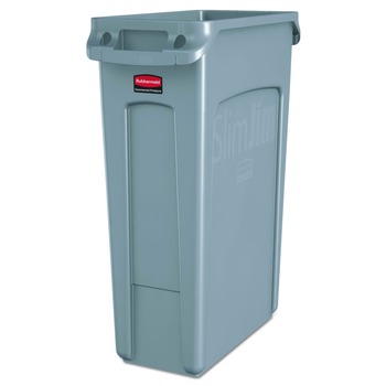 Rubbermaid Commercial FG354060GRAY 23 Gallon Rectangular Plastic Slim Jim Receptacle W/venting Channels - Gray