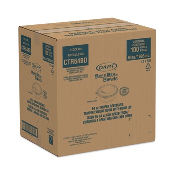 Dart 64 oz. 8.9 in. Diameter x 4 in. Plastic Tamper-Resistant Tamper-Evident Bowls with Dome Lid - Clear (100/Carton)