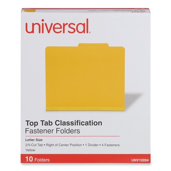 Universal 10/Box 1 Divider, Bright Colored Pressboard Classification Folders - Letter Size, Yellow