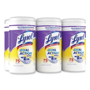 PRODUCTS | LYSOL Brand 7 in. x 7.5 in. 1-Ply Dual Action Disinfecting Wipes - Citrus, White/Purple (6 Canisters/Carton)