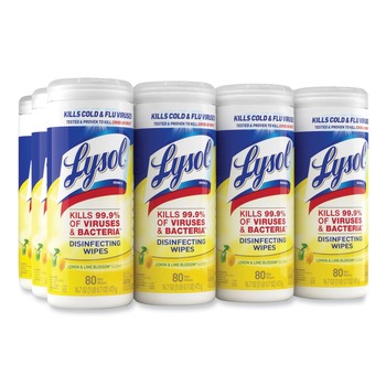CLEANING WIPES | LYSOL Brand 19200-81145 7 in. x 7.25 in. 1-Ply Disinfecting Wipes - Lemon and Lime Blossom, White (12 Canisters/Carton)
