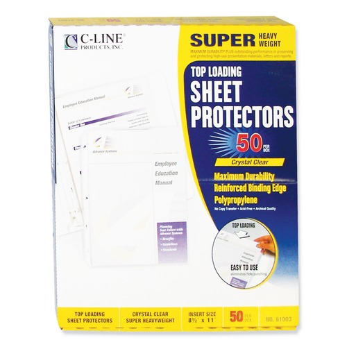 Mothers Day Sale! Save an Extra 10% off your order | C-Line 61003 11 in. x 8-1/2 in. Super Heavyweight Polypropylene Sheet Protectors with 2-in. Sheet Capacity - Clear (50/Box) image number 0
