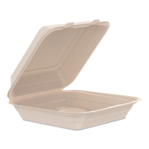 Food Trays, Containers, and Lids | Dart 90FBRHT1 9.14 in. x 9 in. x 2.98 in. ProPlanet Seal Compostable Molded Fiber Hinged Trays - Natural (200/Carton) image number 0