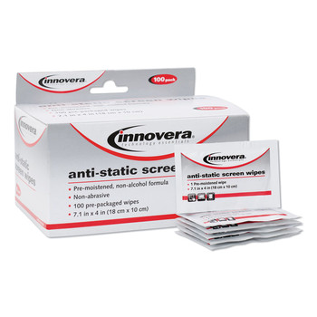 GLASS CLEANERS | Innovera IVR51516 7 1/4 in. x 4 3/4 in. Antistatic Screen Cloth Cleaning Wipes - White (100/Pack)