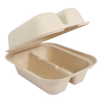 World Centric 5.86 in. x 7.25 in. x 3.38 in. 2-Compartments Taco Box Fiber Hinged Takeout Containers - Natural (300/Carton)