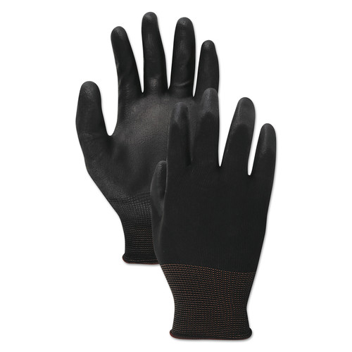 Work Gloves | Boardwalk BWK000288 Polyurethane Palm Coated Gloves - Medium, Black (6-Pair) image number 0