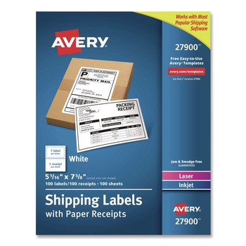 Avery 5.06 in. x 7.63 in. Inkjet/Laser Printers Shipping Labels with Paper Receipt Bulk Pack - White (100/Box)