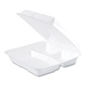 Food Trays, Containers, and Lids | Dart 95HT3R 9.25 in. x 9.5 in. x 3 in. 3-Compartment Foam Hinged Lid Containers - White (200/Carton) image number 0
