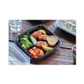 Food Service | Pactiv Corp. DC858310B000 21 oz 3-Compartment EarthChoice Vented Dual Color Microwavable Hinged Lid Container - Black/Clear (150/Carton) image number 2