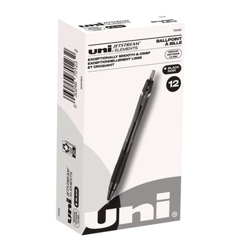 uni-ball Jetstream Elements 1 mm Retractable Hybrid Gel Pen - Black Ink/Black Barrel/Medium (1-Dozen)