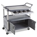 Utility Carts | Rubbermaid Commercial FG409400GRAY 40.63 in. x 20 in. x 37.81 in. 300 lbs. Capacity 3 Shelves Plastic Xtra Instrument Cart with Locking Storage Area - Gray image number 2