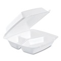 Food Trays, Containers, and Lids | Dart 85HT3R 3-Compartment 8.38 in. x 7.78 in. x 3.25 in. Foam Hinged Lid Containers (200/Carton) image number 0